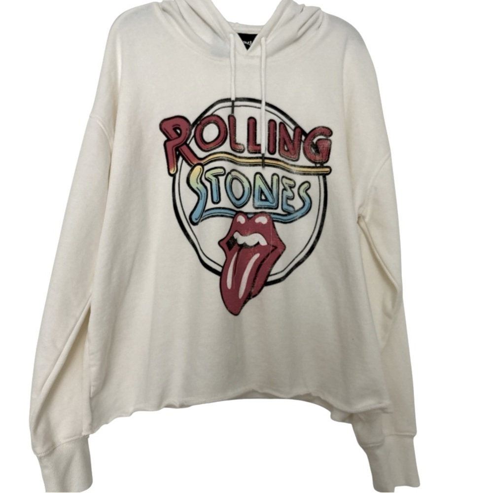 Rolling Stones sweatshirt hoodie, white . Size L/XL, cotton blend terry fabric.